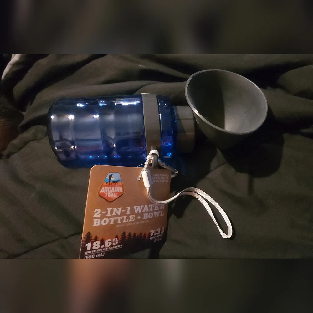 Arcadia Trail Black and Blue 2-in-1 Water Bottle and Bowl